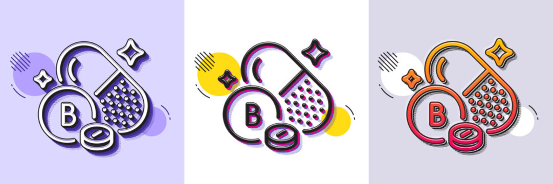 Boron mineral line icon. Halftone dotted pattern. Gradient icon with grain shadow. Chemical element B sign. Biotin capsule or pill symbol. Line boron mineral icon. Various designs. Vector