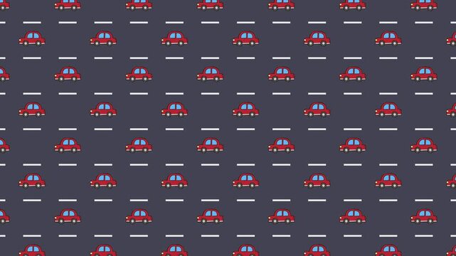 手描き風のゆるい車のイラストがたくさん走っている背景素材
