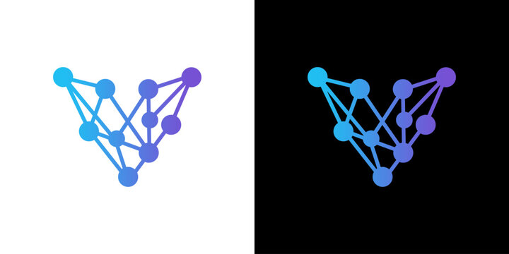 Abstract Letter V Network Technology Logo Icon Design Concept with Connected Dots and Lines