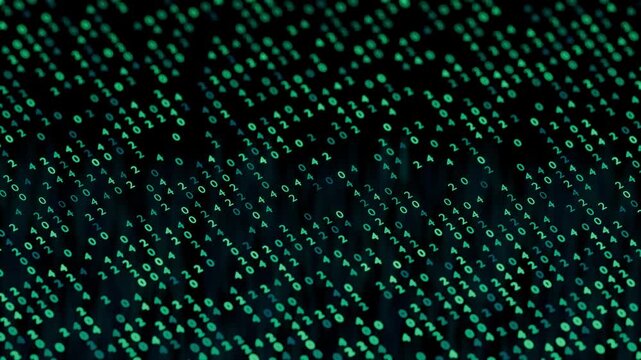 16:9 non-loop video of glowing green 420 numeric code shifting position in digital matrix grid for cannabis culture motion background asset