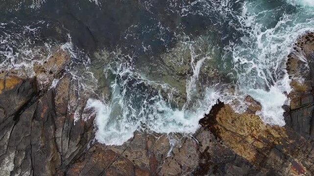 Amazing sea big waves crashing on rocks seascape, Aerial view drone 4k High quality of ocean sea background,Slow motion waves background