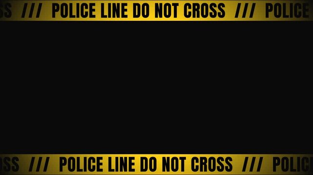Premium native 4K seamless looping overlay animation. Features straight horizontal yellow and black 'Police Line Do Not Cross' barricade tape traversing the top and bottom edges of the screen.