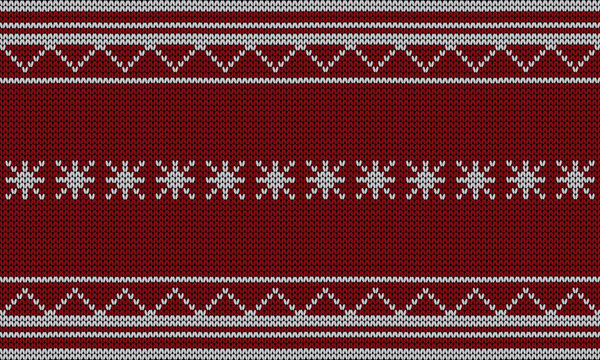 Red Knitted Winter Pattern Border with Snowflakes and Geometric Star Details