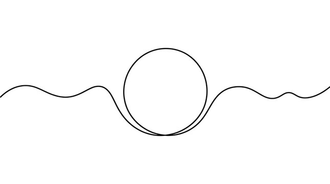 Continuous single line art of a sphere resting on a wavy horizontal surface with geometric shape white background black and illustration monochrome isolated minimalist creative artistic