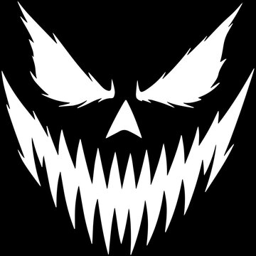 Scary Halloween Evil Face Vector - Spooky Monster Smile Jack O Lantern Silhouette Graphic