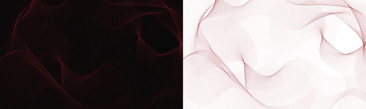 Red flowing lines create an abstract wave pattern against a dark background