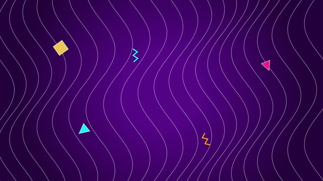 Purple Motion Background with Dynamic Wavy Lines and Floating Geometric Shapes for Modern Digital Design Projects and Creative Video Content Overlays with Smooth Animation Style for Professional Media