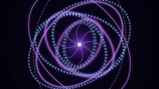 Abstract Glowing Violet Circular Spirograph Motion Graphic Loop Featuring Hypnotic Pulsing Light Orbs Rotating In A Digital Futuristic Environment For High Tech Visual Background And Data Visualizatio