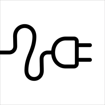 Black electrical plug icon with curved cord isolated on transparent