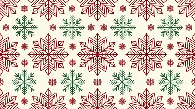 Red and green geometric snowflake pattern for Christmas background.
