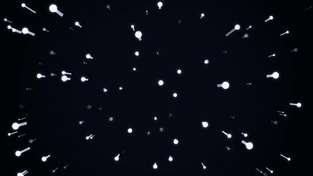 Minimalist 3D Motion Graphics Featuring Floating Glowing White Spheres And Digital Particle Connection Lines Moving Across A Deep Dark Background Perfect For Tech Interface Or Futuristic Visual Projec