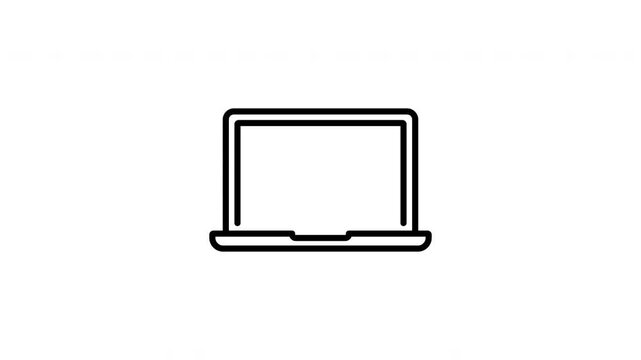 Simple black laptop icon fades in smoothly on a white transparent background. Flowing visual background for app icons and ui design.