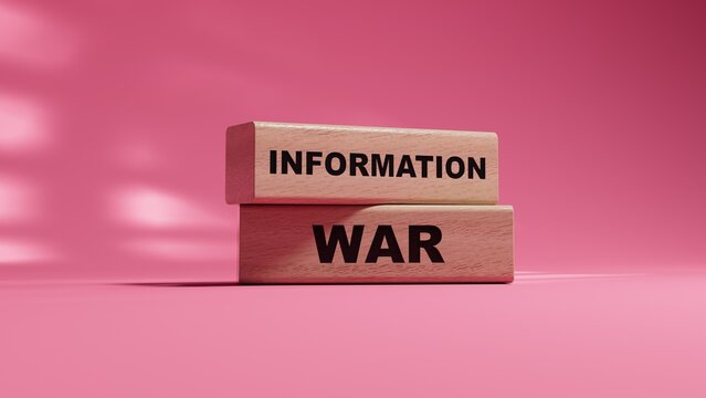 Information war, warfare word. IW in politics concept.Copy space.3D rendering wood cubes.