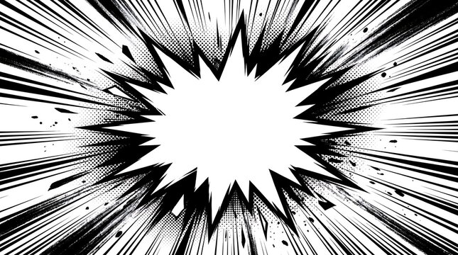 Explosion effect comic style background with radial lines.