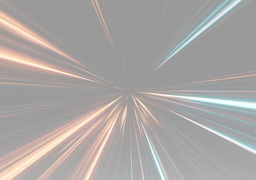 straight light beams in warm orange and cool blue, spreading across the image with bright tips and fine glowing parallel trails