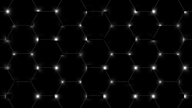Dark Hexagonal Grid with Glowing White Lights at Vertices pattern
