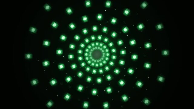 Glowing green cash bills circular tunnel loop endless motion graphics background for financial wealth growth banking currency investment concept dark background neon finance visual animation