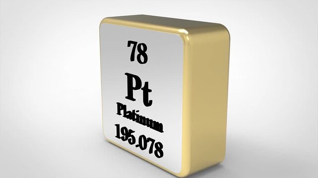 3D Rotating Platinum Pt Element From Periodic Table, 90 Degree Rotation, Scientific Chemistry Concept, 4K Clean Render
