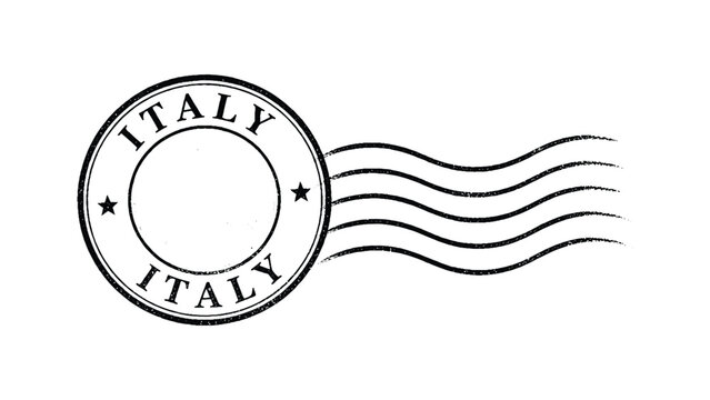 Vintage style black ink Italy postmark stamp with wavy lines for travel scrapbooking or rustic european mail design elements.