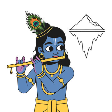 Lord Krishna Playing Flute Illustration for Traditional Govardhan Puja Festival