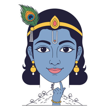 Lord Krishna Lifting Govardhan Hill Illustration for Govardhan Puja Festival