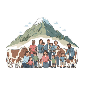 Govardhan Puja celebration with happy farming family and cows