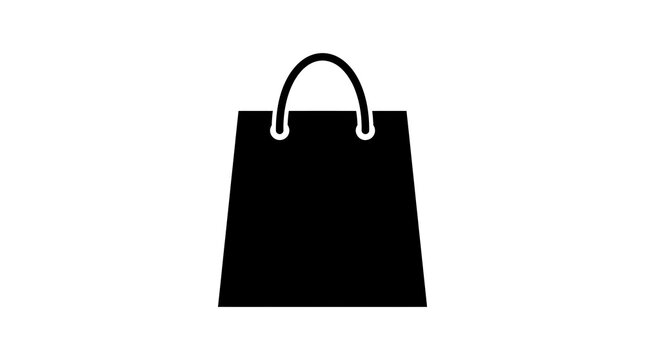 Simple black and white silhouette icon of a paper shopping bag with handles. Vector illustration perfect for retail, sale, e-commerce, and fashion design.