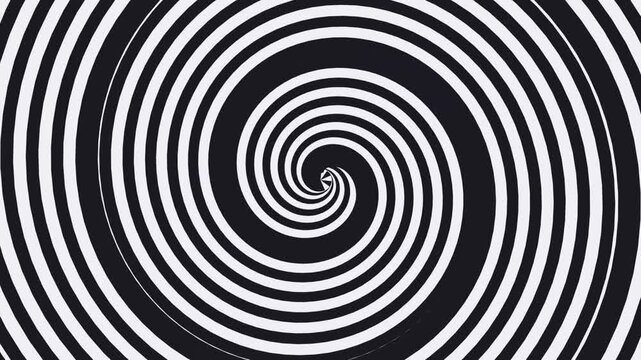 Hypnotic black and white spiral loop background video for optical illusion motion design psychedelic trance mind control visual effect monochrome continuous swirling vortex motion graphic