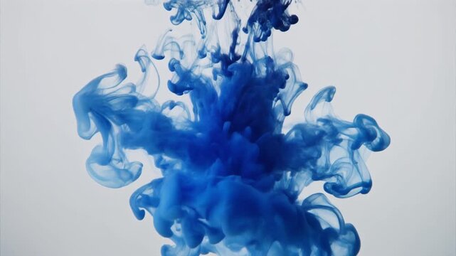 Blue Ink Spreading in Water Abstract Background
