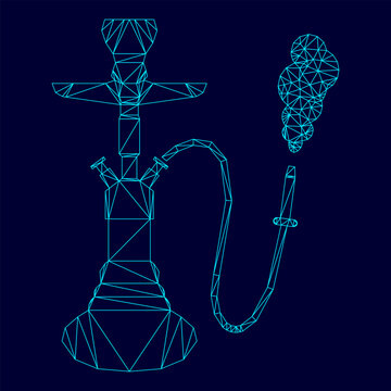 Hookah shisha low poly triangulation triangulated polygonal electric cyan blue vibrant aqua neon color vector illustration image outline contour line