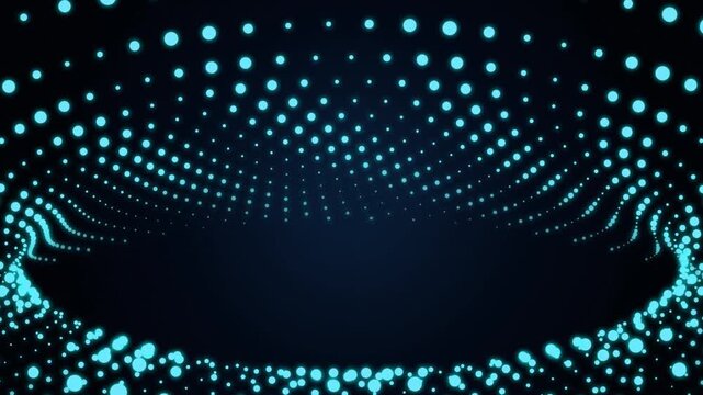 Abstract futuristic glowing blue particle stadium funnel looping motion graphics background featuring dynamic digital wave grid and bright cyan light mesh animations for tech display