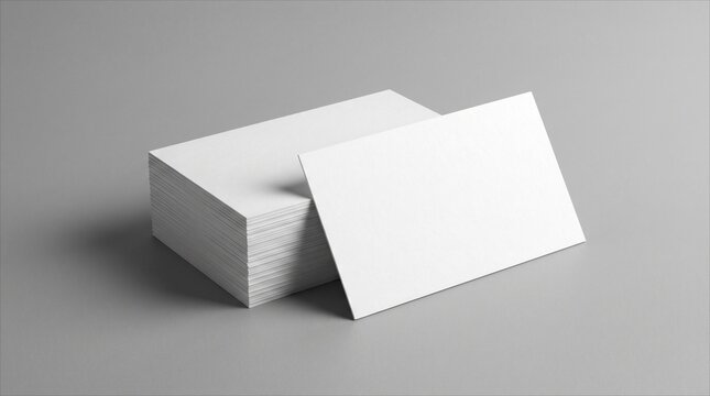 Blank white business cards stack mockup on grey background - ideal for corporate identity branding, stationery design presentation, and professional marketing templates