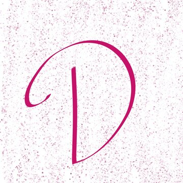 Elegant pink letter D in a modern calligraphy style with a soft glitter background, perfect for monograms, logos, invitations, and decorative designs.