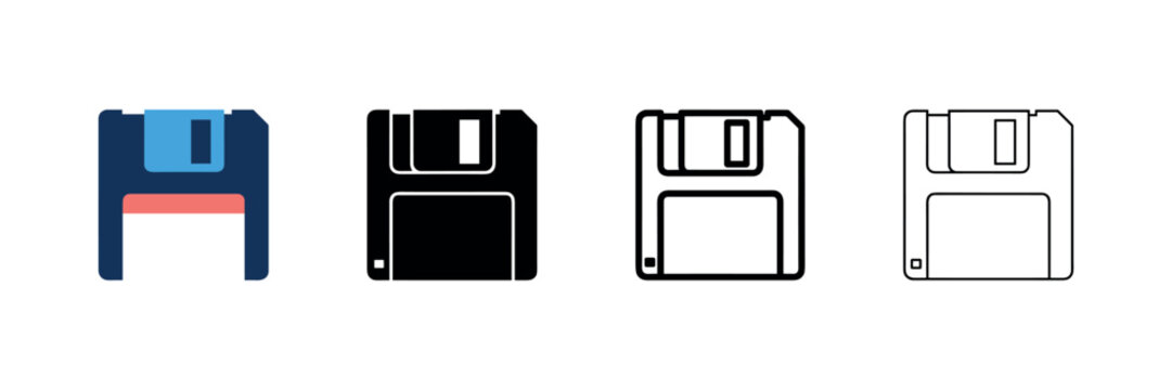 Vintage floppy disk icon set for data storage and retro technology nostalgia