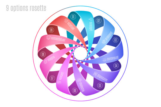 Circular diagram template with 9 options, infographic vector illustration.