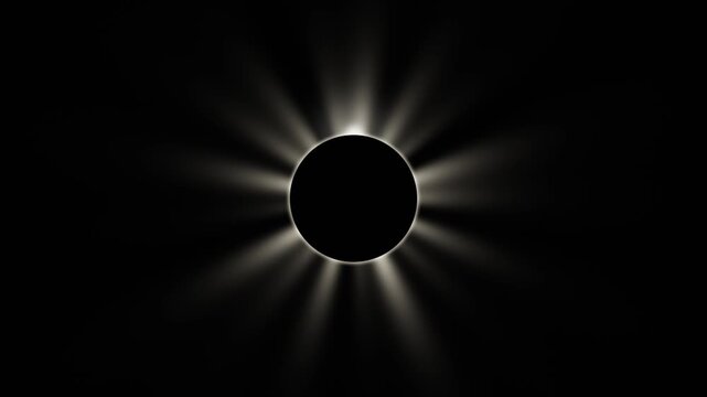 Total solar eclipse corona streamers with a moving diamond ring glint, seamless loop