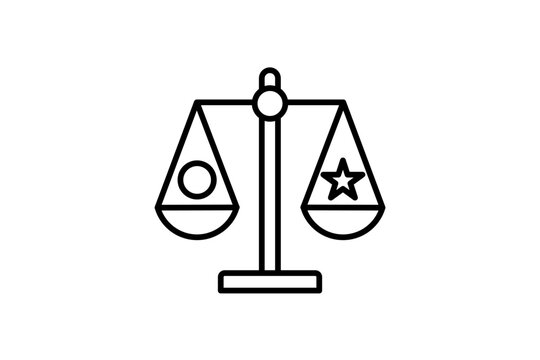 Balance scale icon with circle and star symbols