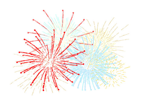 Colorful fireworks bursts with intersecting light trails and scattered sparkles, suitable for creating dynamic celebration compositions and festive designs.