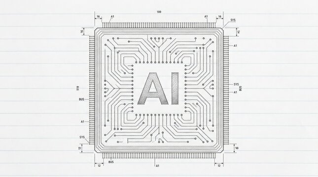 Detailed technical diagram of a square ai microchip circuit board