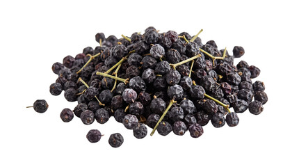 Dried aronia berries pile, organic black chokeberry superfood ingredients, healthy herbal tea berry batch isolated PNG with Transparent Background © FacelessFame