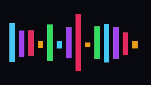 Colorful digital audio waveform equalizer bars moving on black