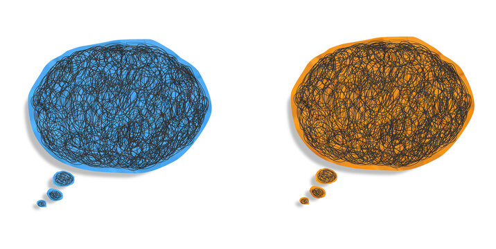 Blue and Brown Scribble Textured  Messy Thought Bubbles. suitable for expressing thoughts, ideas, brainstorming, and internal dialogue.