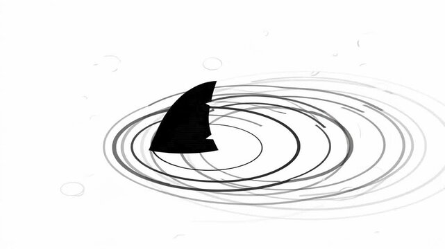 Black shark fin swimming in circles creating ripples inside a minimalist white digital background