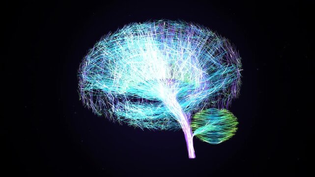 Abstract brain tractography animation showing complex neural pathways and neuroscience concepts.