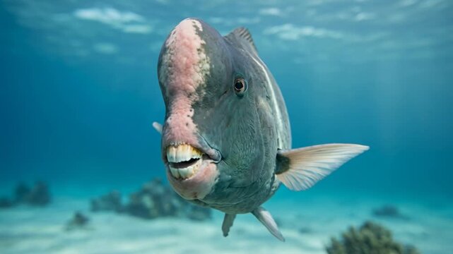 umphead parrotfish underwater at morning light close up in great barrier reef australia video