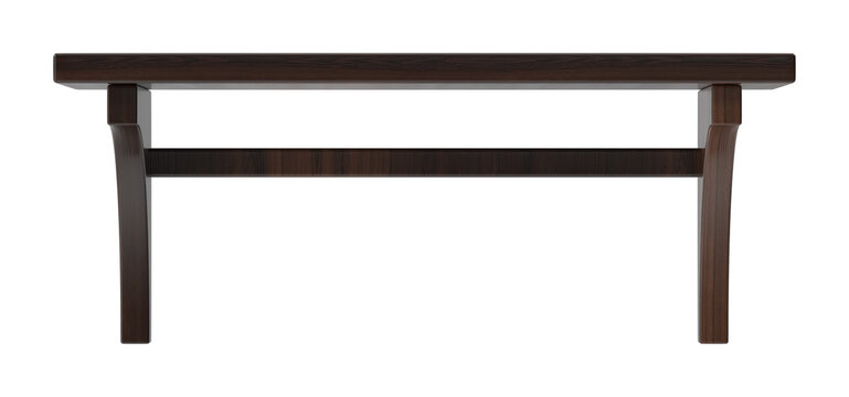 Isolated dark wood console table with slim top, curved legs, and a horizontal support rail