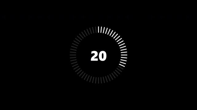 Digital circular countdown timer pack with numbers on transparent background