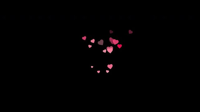 Floating pink and red hearts rising in dual fountains with alpha channel