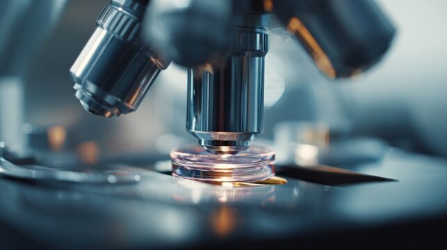 Close-up Microscope Examining a Sample: Scientific Discovery and Innovation
