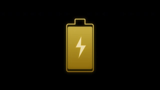 Glowing battery icon charging with electric lightning bolt on alpha channel